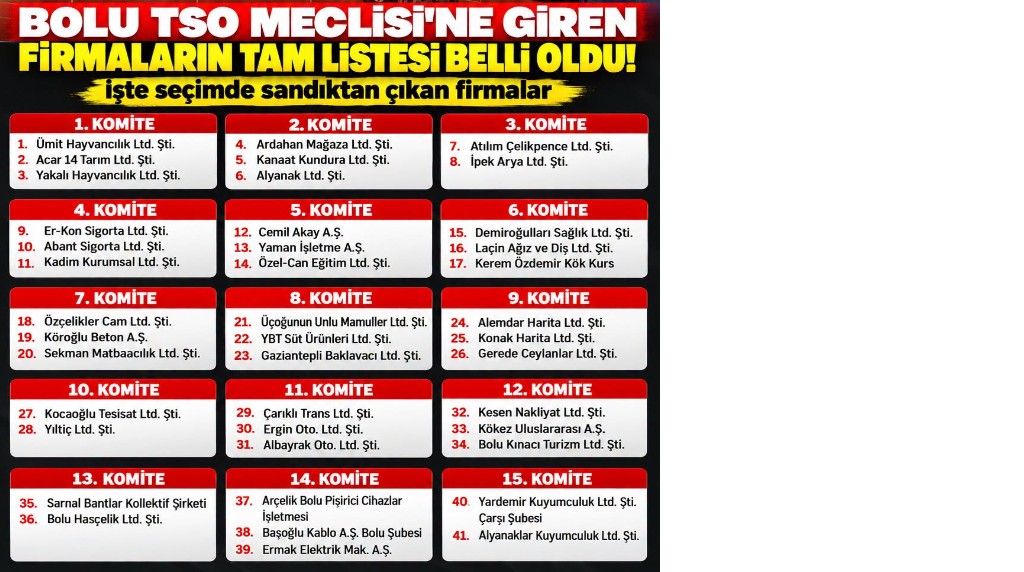 Bolu TSO seçimlerinde sandıktan çıkan firmalar