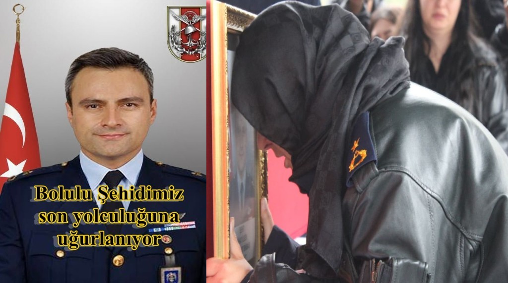Bolulu şehit pilot son yolculuğuna uğurlandı. Eşi askeri montuyla ayakta durmaya çalıştı